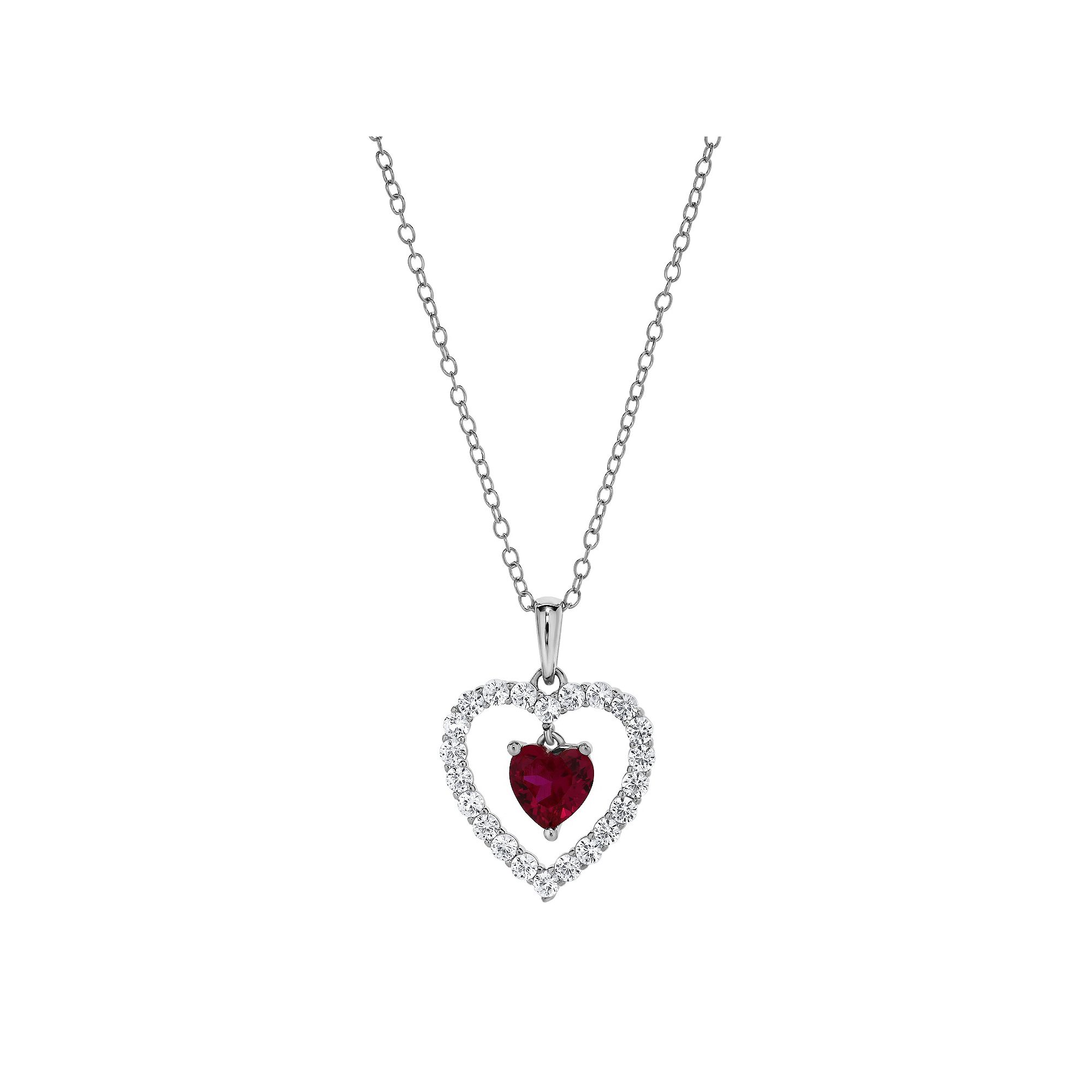 Gemstone Brilliance Lab-Created Gemstone Double Heart Pendant Necklace, Wo