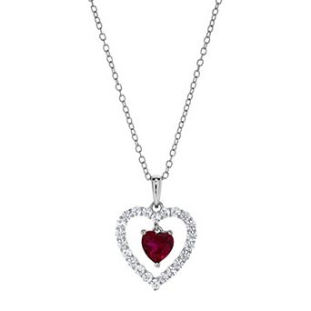 Gemstone Brilliance Lab-Created Gemstone Double Heart Pendant Necklace