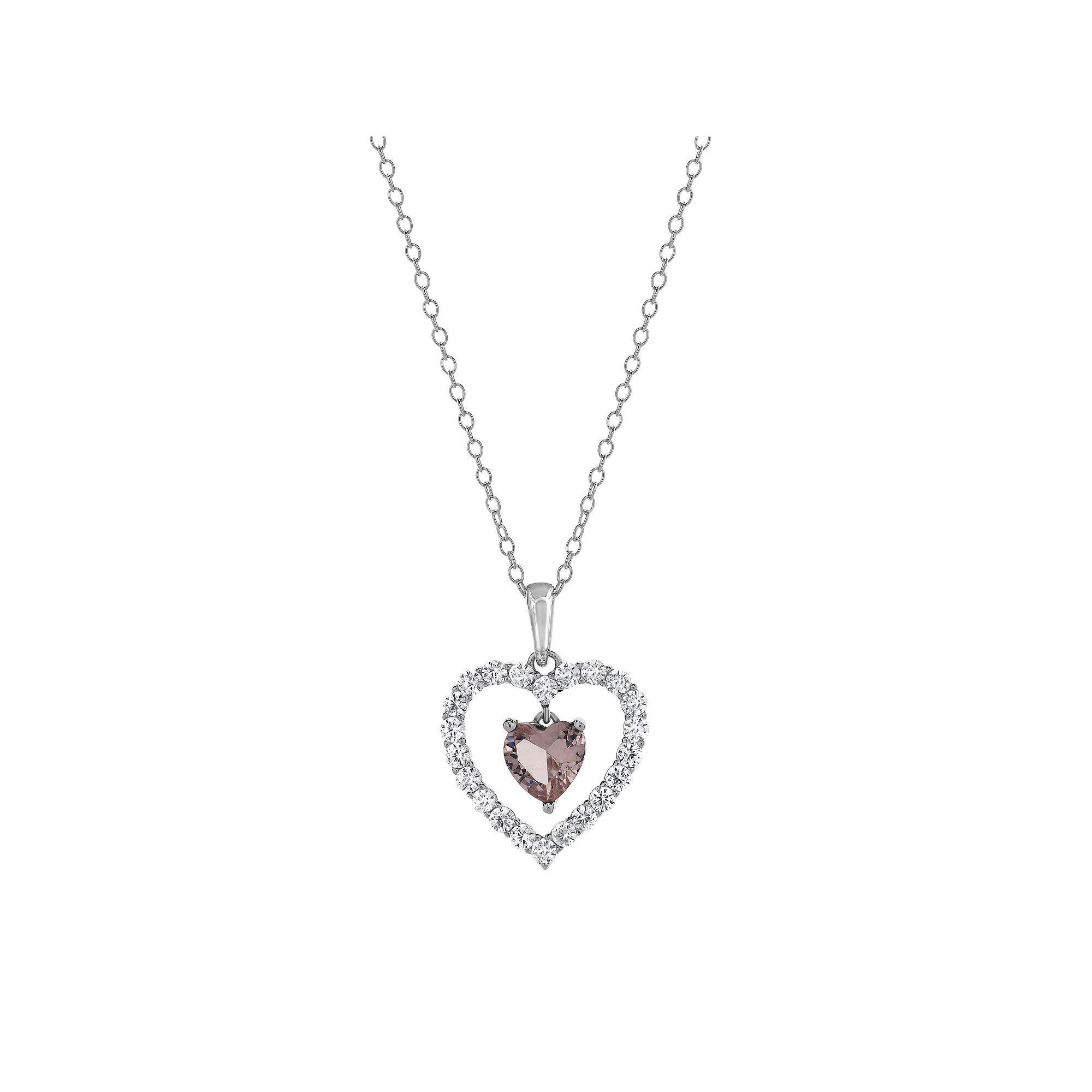 Gemstone Brilliance Lab-Created Gemstone Double Heart Pendant Necklace, Wo