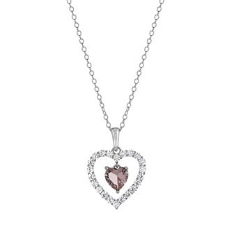 Gemstone Brilliance Lab-Created Gemstone Double Heart Pendant Necklace