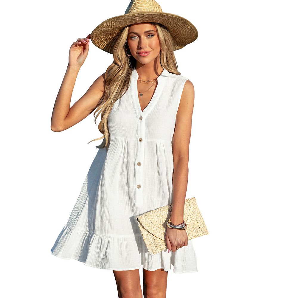 cupshe white dress Resort Dress| Buttercup Mini - White neckline Sleeveless Maxi Lining Cupshe Breathtaking White Maxi Dress
