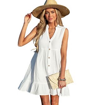 Women's Cupshe White Ruffle Hem Mini Cover-Up Dress