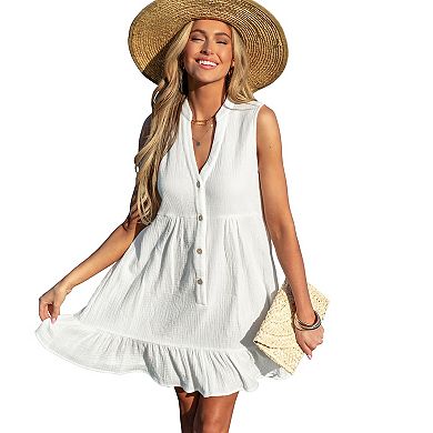 Women's Cupshe White Ruffle Hem Mini Cover-Up Dress