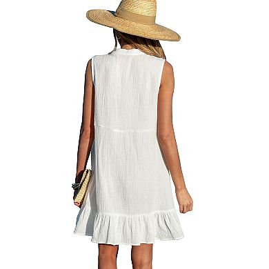Women's Cupshe White Ruffle Hem Mini Cover-Up Dress