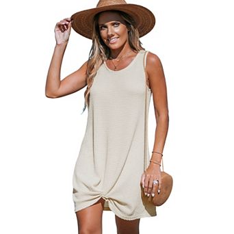 Women's Cupshe Beige Waffle Knit Hem Twist Cover-Up