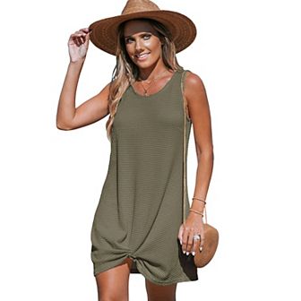 Women's Cupshe Olive Round Neck Sleeveless Twist Cover-Up