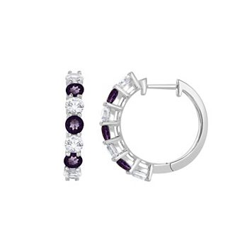 Gemstone Brilliance Sterling Silver Gemstone & Lab-Created White Sapphire Hoop Earrings