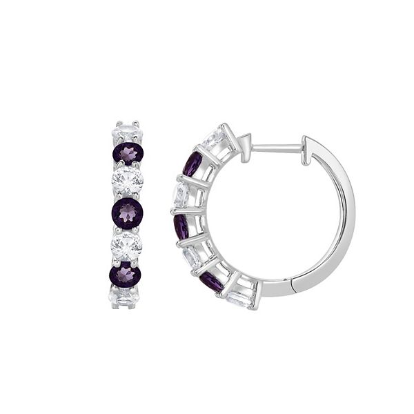 Gemstone Brilliance Sterling Silver Gemstone & Lab-Created White Sapphire Hoop Earrings - Created Amethyst