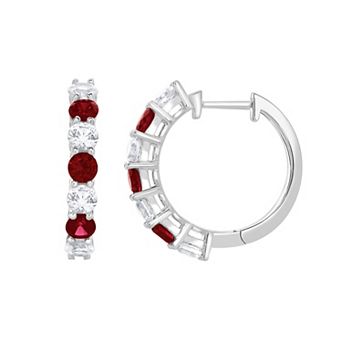 Gemstone Brilliance Sterling Silver Gemstone & Lab-Created White Sapphire Hoop Earrings