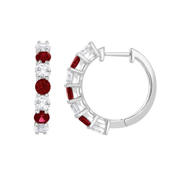 Gemstone Brilliance Sterling Silver Gemstone & Lab-Created White Sapphire Hoop Earrings - Created Ruby