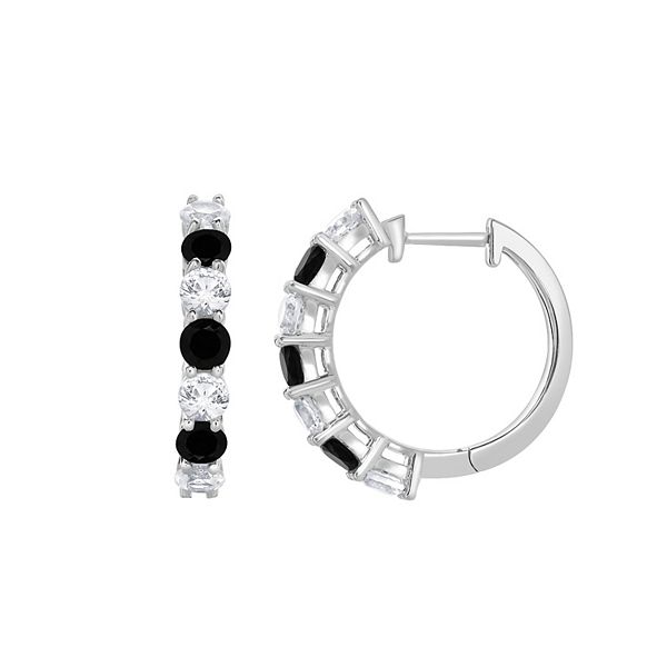 Gemstone Brilliance Sterling Silver Gemstone & Lab-Created White Sapphire Hoop Earrings - Sim Black Sapphire