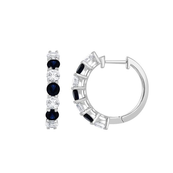 Gemstone Brilliance Sterling Silver Gemstone & Lab-Created White Sapphire Hoop Earrings - Sim Blue Sapphire