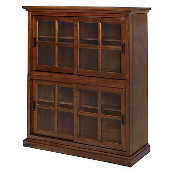 eHemco 55 Inch Wooden Stackable Standard Bookcase with Sliding Glass Doors