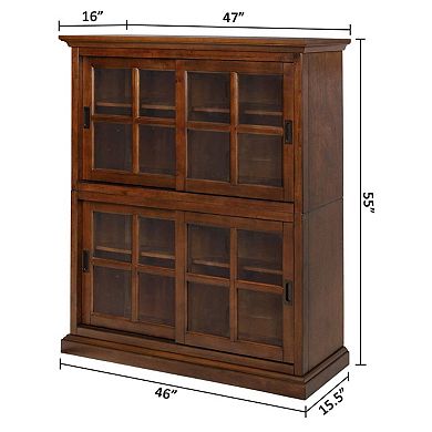 eHemco 55 Inch Wooden Stackable Standard Bookcase with Sliding Glass Doors