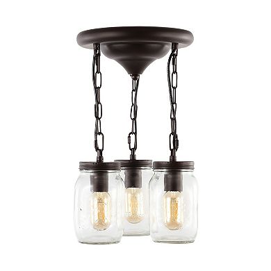 Gaines Farmhouse Industrial Iron Mason Jar Led Semi Flush Mount