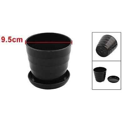 Garden Decor Flower Plant Pot Holder 9.5cm Dia Black w Tray