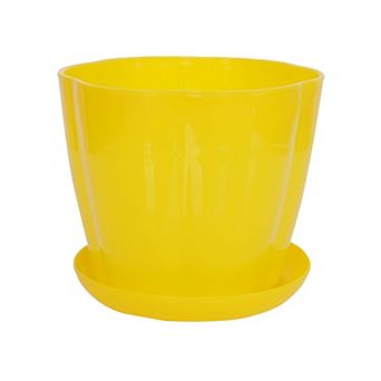 Plastic Petal Shaped Plant Planter Holder Flower Pot w Tray