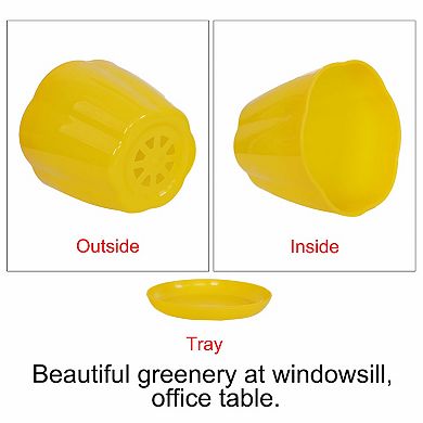 Plastic Petal Shaped Plant Planter Holder Flower Pot w Tray