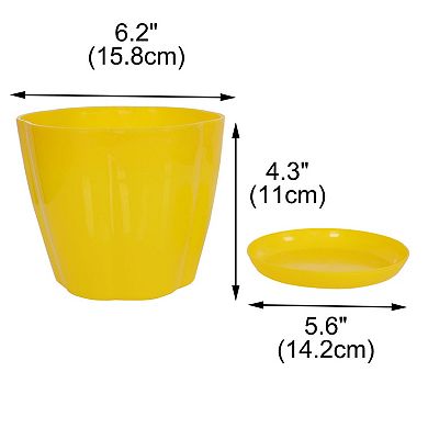 Plastic Petal Shaped Plant Planter Holder Flower Pot w Tray