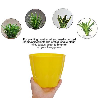 Plastic Petal Shaped Plant Planter Holder Flower Pot w Tray