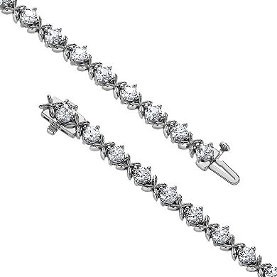 Gemstone Brilliance Round Lab-Created White Sapphire Box Clasp Tennis Bracelet