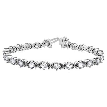 Gemstone Brilliance Round Lab-Created White Sapphire Box Clasp Tennis Bracelet