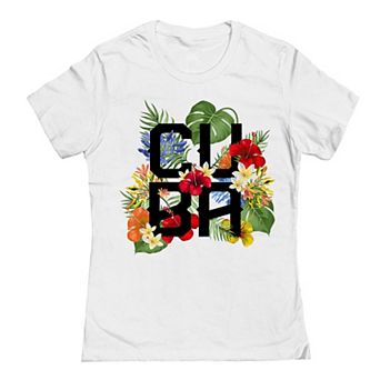 Junior's Cuba Floral Graphic Tee
