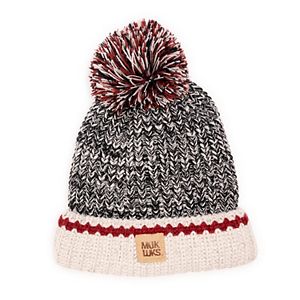 MUK LUKS Women's Fluffy Chenille Pom Pom Beanie - Warm Winter Headband Hat
