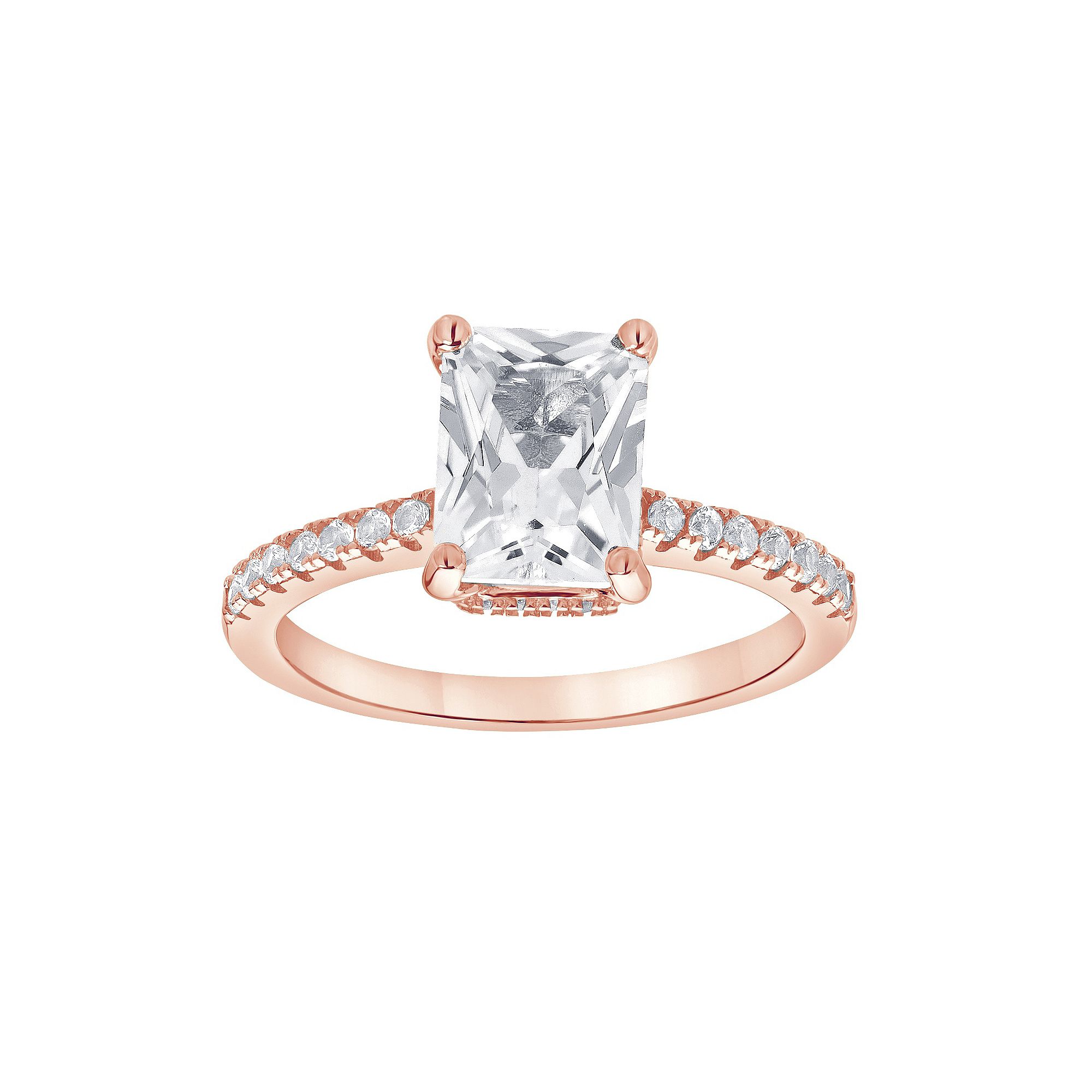 Gemstone Brilliance Emerald Cut Lab-Created White Sapphire Ring, Womens, S