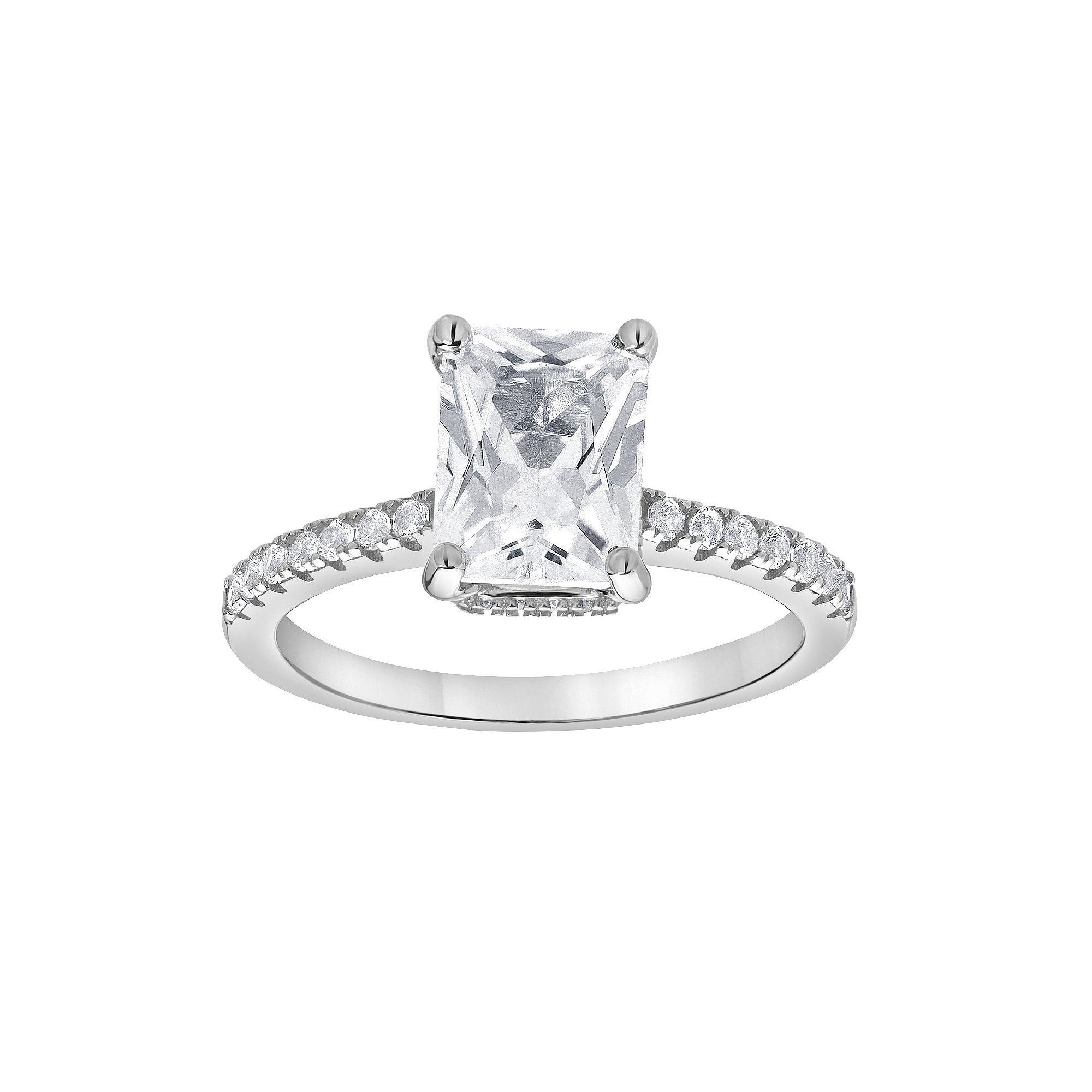 Gemstone Brilliance Emerald Cut Lab-Created White Sapphire Ring, Womens, S