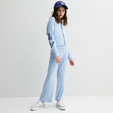 Girls 4-16 Self Esteem 2-Piece Chenille Full-Zip Hoodie & Fold Over Pants Set
