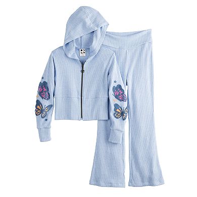 Girls 4-16 Self Esteem 2-Piece Chenille Full-Zip Hoodie & Fold Over Pants Set