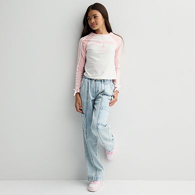 Girls 7-16 Self Esteem Raglan Top with Bow Sleeve Trim