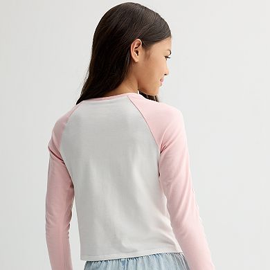 Girls 7-16 Self Esteem Raglan Top with Bow Sleeve Trim
