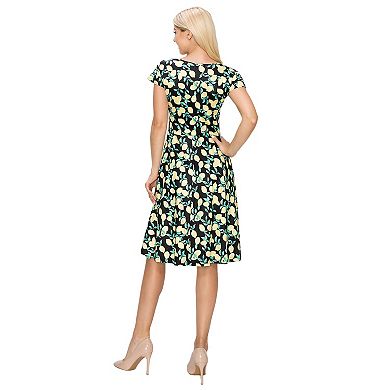Women's Solid And Print V-neck Skater Dress