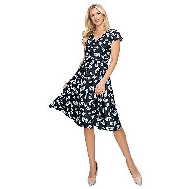 Women's Solid And Print V-neck Skater Dress