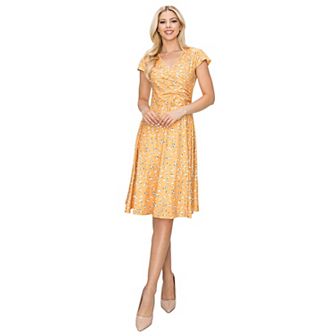 Women's Solid And Print V-neck Skater Dress