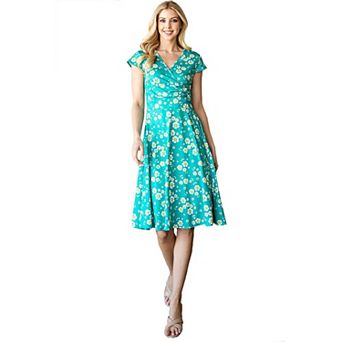 Women's Solid And Print V-neck Skater Dress