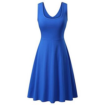 Women's Sleeveless Scoop Neck A-line Skater Jersey Dress