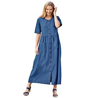 Woman Within Plus Size Petite Short-Sleeve Denim Dress