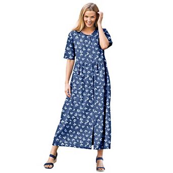 Woman Within Plus Size Petite Short-Sleeve Denim Dress