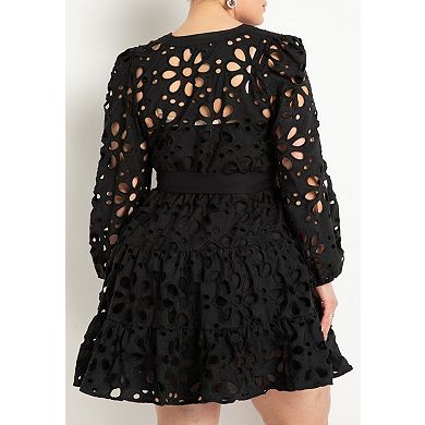 Eloquii Women's Plus Size Tiered Eyelet Mini Dress