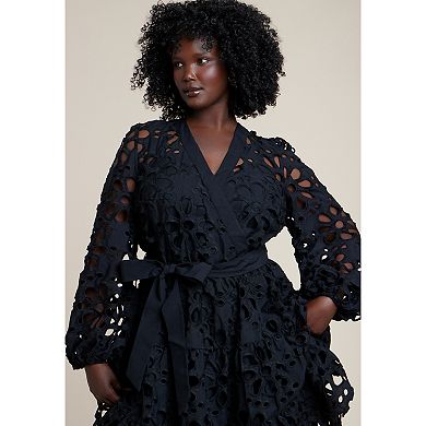Eloquii Women's Plus Size Tiered Eyelet Mini Dress