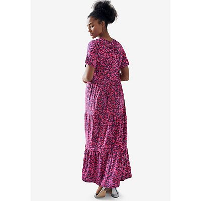 ellos Plus Size Short Sleeve Tiered Maxi Dress