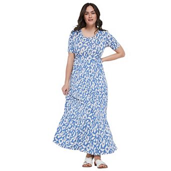 ellos Plus Size Short Sleeve Tiered Maxi Dress