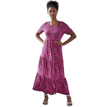 ellos Plus Size Short Sleeve Tiered Maxi Dress