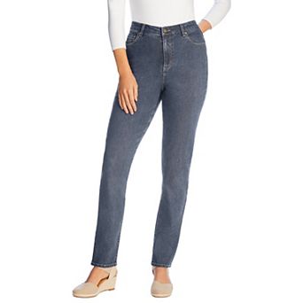 Woman Within Plus Size Straight-Leg Stretch Comfort Denim Five-Pocket Jeans