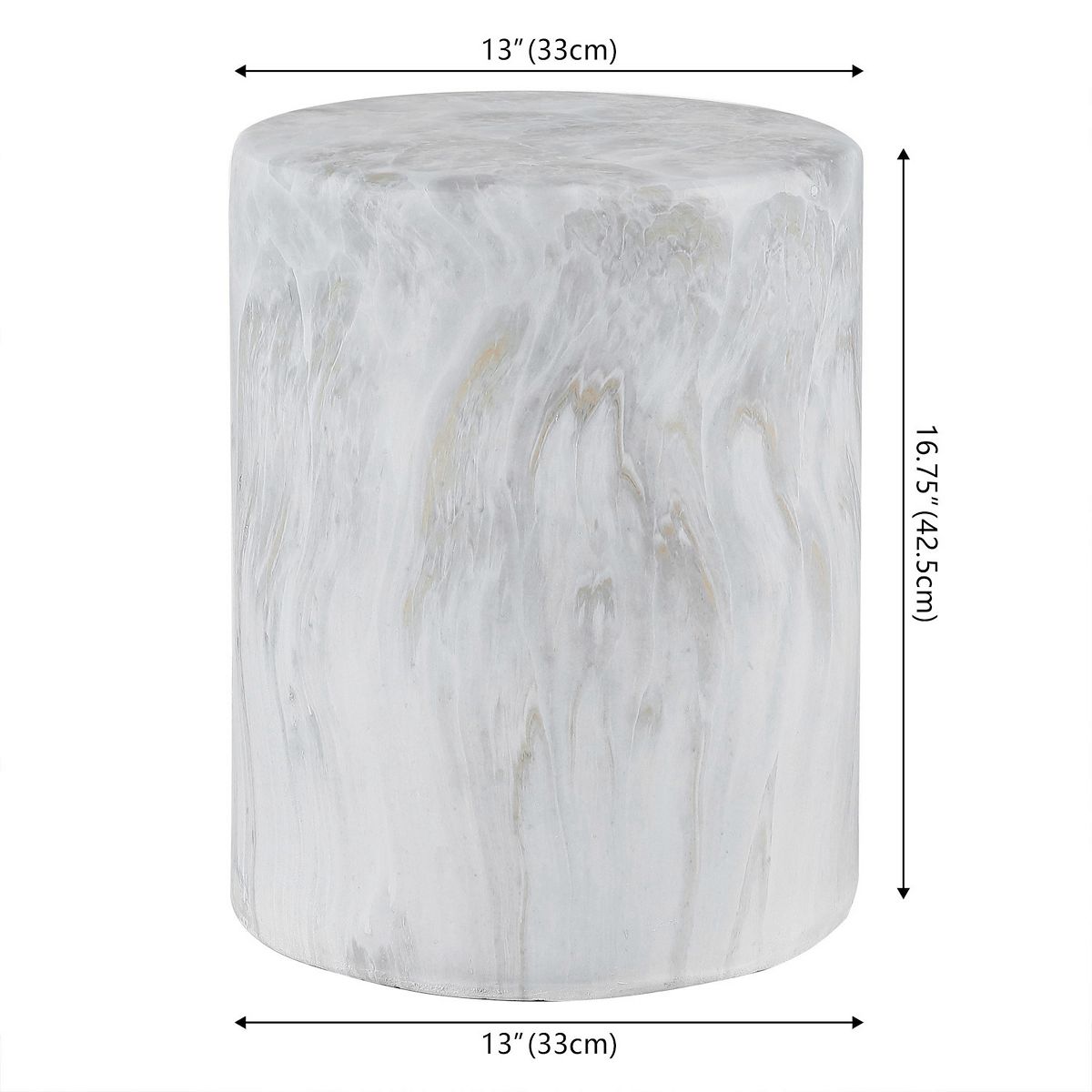 Dimensions of faux marble column accent table (13 in wide, 16.75 in tall)