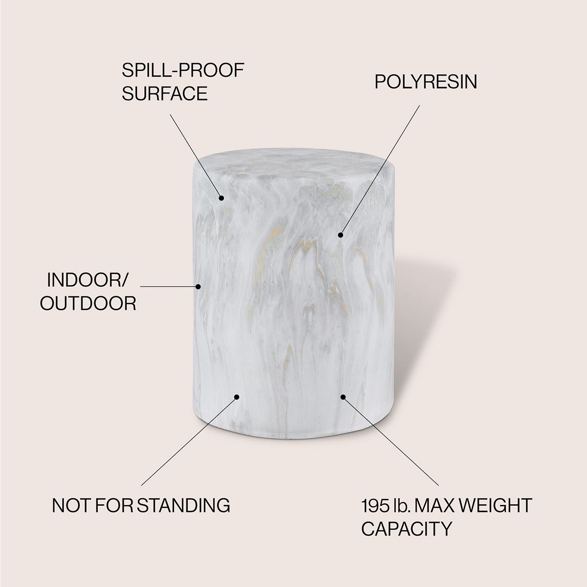 Faux marble column accent table features: spill-proof surface, polyresin