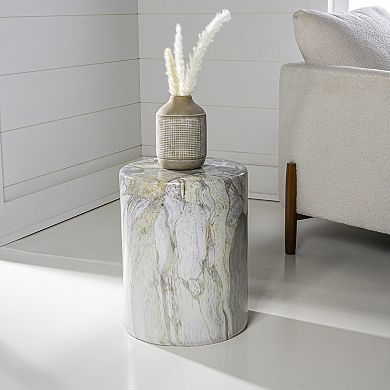 Troy Modern Minimalist Faux Marble Column Indoor/outdoor Accent Table
